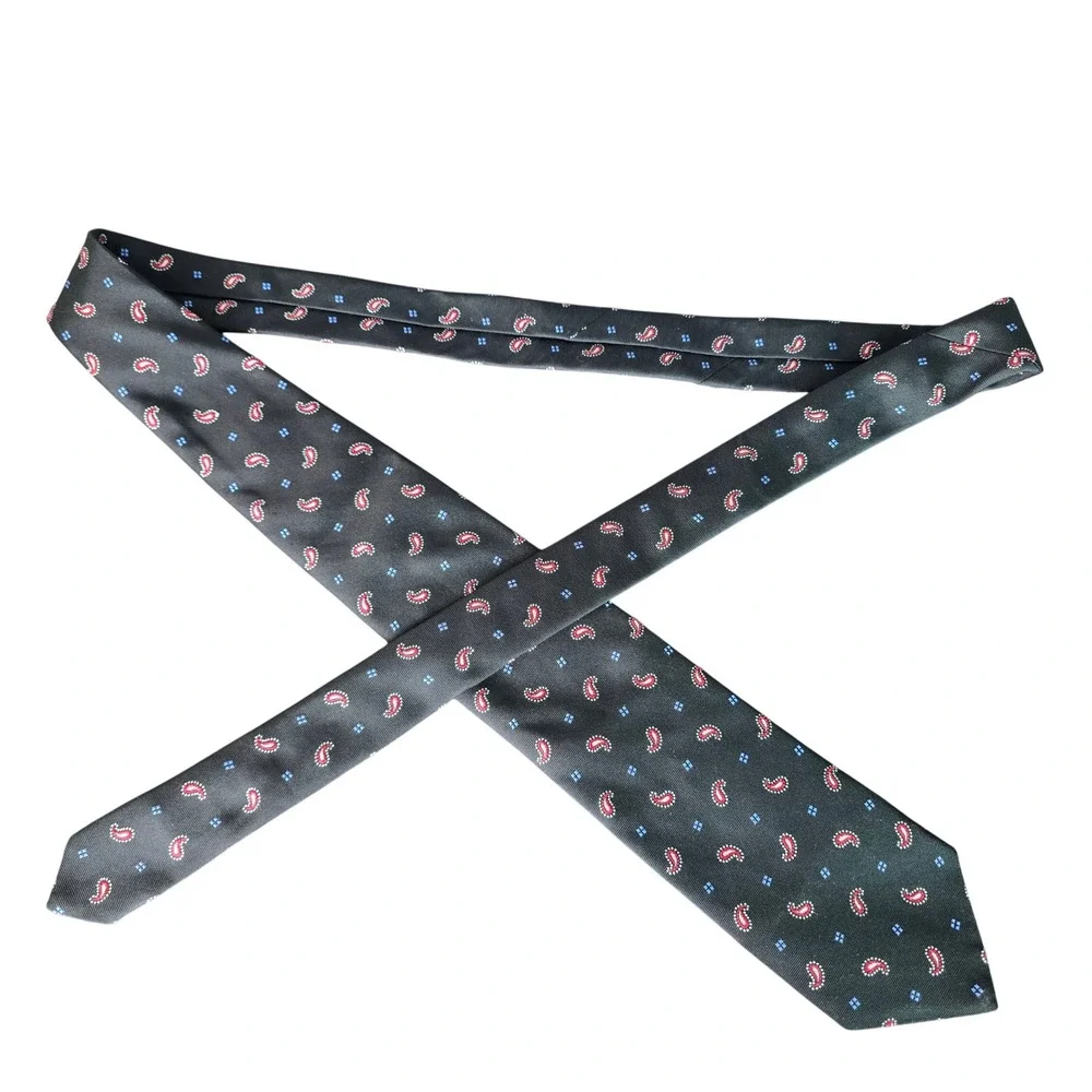Brooks Brothers Makers and Merchants Silk Tie Black‎ Paisley Red Blue Geometric